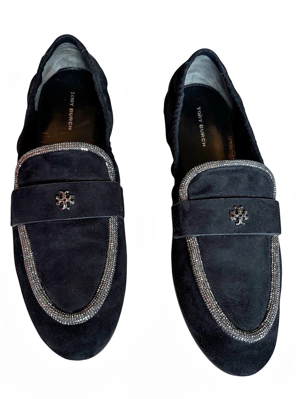 Tory Burch Ballet Suede with Crystal Trim Loafers in Black US 11